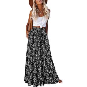 image:imageonlypuff Maxi Skirt for Women Boho Western Skirts High Waist Long Skirt with Pockets Fall Festival Outfits Clothing02 Black White Floral