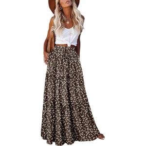 image:imageonlypuff Maxi Skirt for Women Boho Western Skirts High Waist Long Skirt with Pockets Fall Festival Outfits Clothing02 Brown Floral