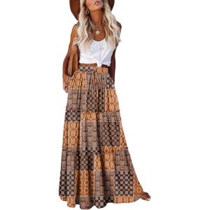 image:imageonlypuff Maxi Skirt for Women Boho Western Skirts High Waist Long Skirt with Pockets Fall Festival Outfits Clothing02 Brown Pattern