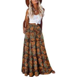 image:imageonlypuff Maxi Skirt for Women Boho Western Skirts High Waist Long Skirt with Pockets Fall Festival Outfits Clothing02 Brown Yellow