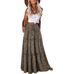 image:imageonlypuff Maxi Skirt for Women Boho Western Skirts High Waist Long Skirt with Pockets Fall Festival Outfits Clothing02 Coffe Yellow Flroal