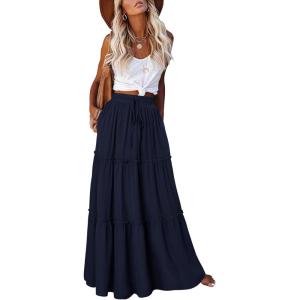image:imageonlypuff Maxi Skirt for Women Boho Western Skirts High Waist Long Skirt with Pockets Fall Festival Outfits Clothing02 Dark Blue