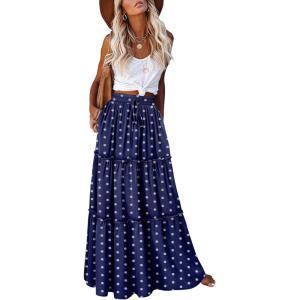 image:imageonlypuff Maxi Skirt for Women Boho Western Skirts High Waist Long Skirt with Pockets Fall Festival Outfits Clothing02 Dot Blue