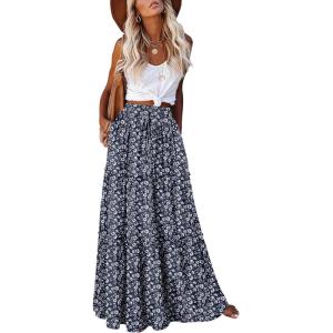 image:imageonlypuff Maxi Skirt for Women Boho Western Skirts High Waist Long Skirt with Pockets Fall Festival Outfits Clothing02 Floral Navy