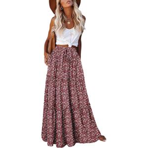 image:imageonlypuff Maxi Skirt for Women Boho Western Skirts High Waist Long Skirt with Pockets Fall Festival Outfits Clothing02 Floral Red