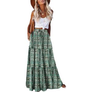 image:imageonlypuff Maxi Skirt for Women Boho Western Skirts High Waist Long Skirt with Pockets Fall Festival Outfits Clothing02 Green Ink Flower
