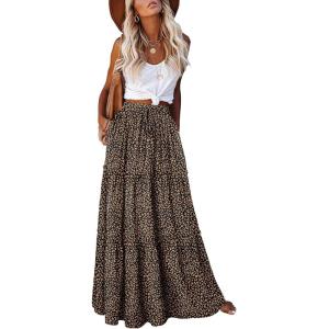 image:imageonlypuff Maxi Skirt for Women Boho Western Skirts High Waist Long Skirt with Pockets Fall Festival Outfits Clothing02 Leopard Brown