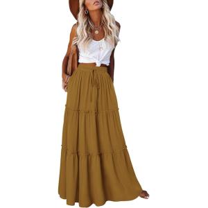 image:imageonlypuff Maxi Skirt for Women Boho Western Skirts High Waist Long Skirt with Pockets Fall Festival Outfits Clothing02 Mustard
