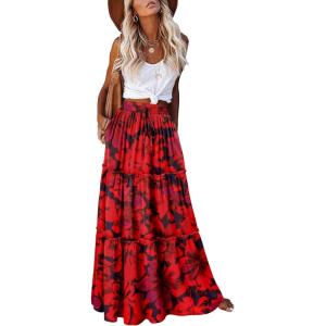 image:imageonlypuff Maxi Skirt for Women Boho Western Skirts High Waist Long Skirt with Pockets Fall Festival Outfits Clothing02 Red Floral