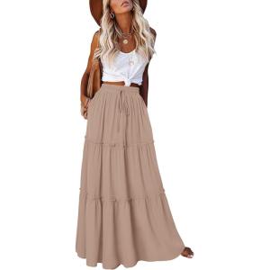 image:imageonlypuff Maxi Skirt for Women Boho Western Skirts High Waist Long Skirt with Pockets Fall Festival Outfits Clothing02 Solidtan