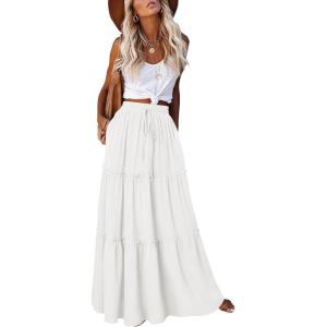 image:imageonlypuff Maxi Skirt for Women Boho Western Skirts High Waist Long Skirt with Pockets Fall Festival Outfits Clothing02 White