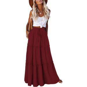 image:imageonlypuff Maxi Skirt for Women Boho Western Skirts High Waist Long Skirt with Pockets Fall Festival Outfits Clothing02 Wine Red